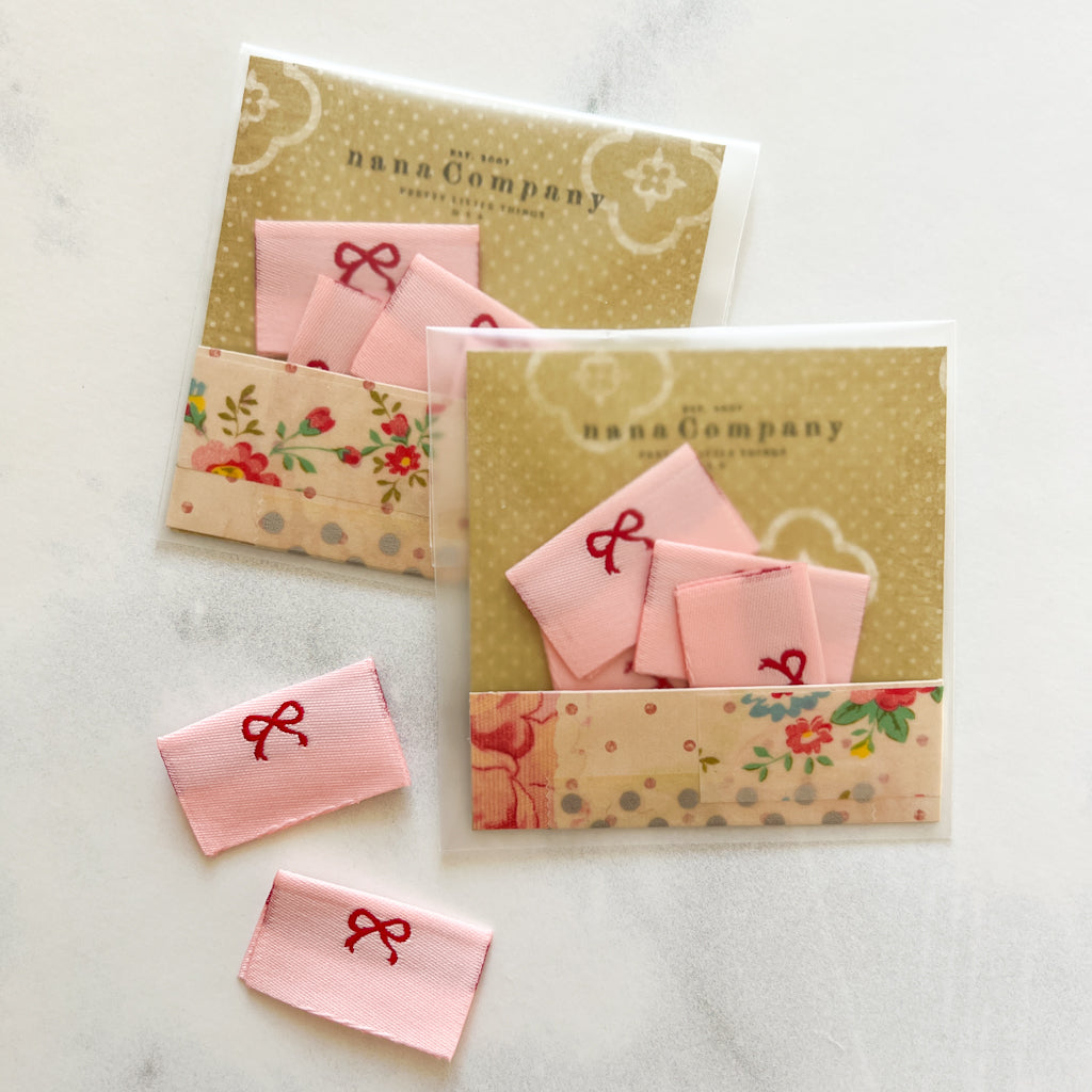 Handmade Red Bow woven folded labels | set of 4 labels