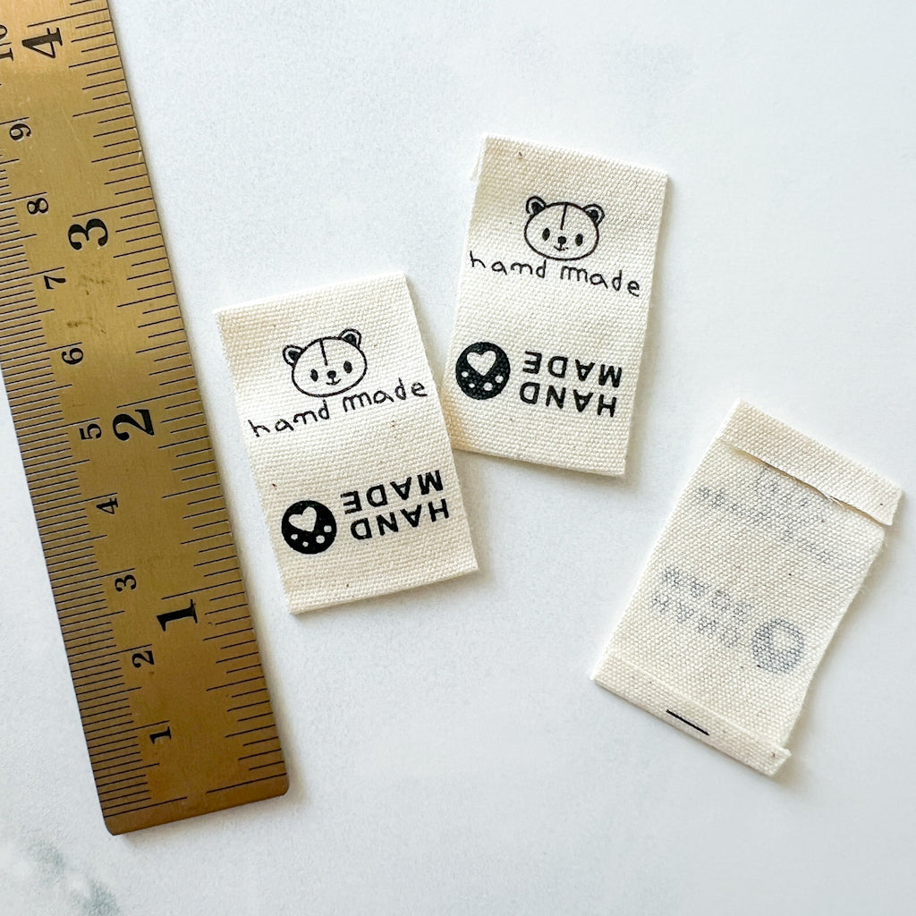 Handmade Bear Printed Cotton Labels | set of 4