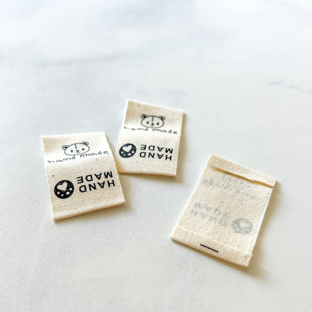 Handmade Bear Printed Cotton Labels | set of 4