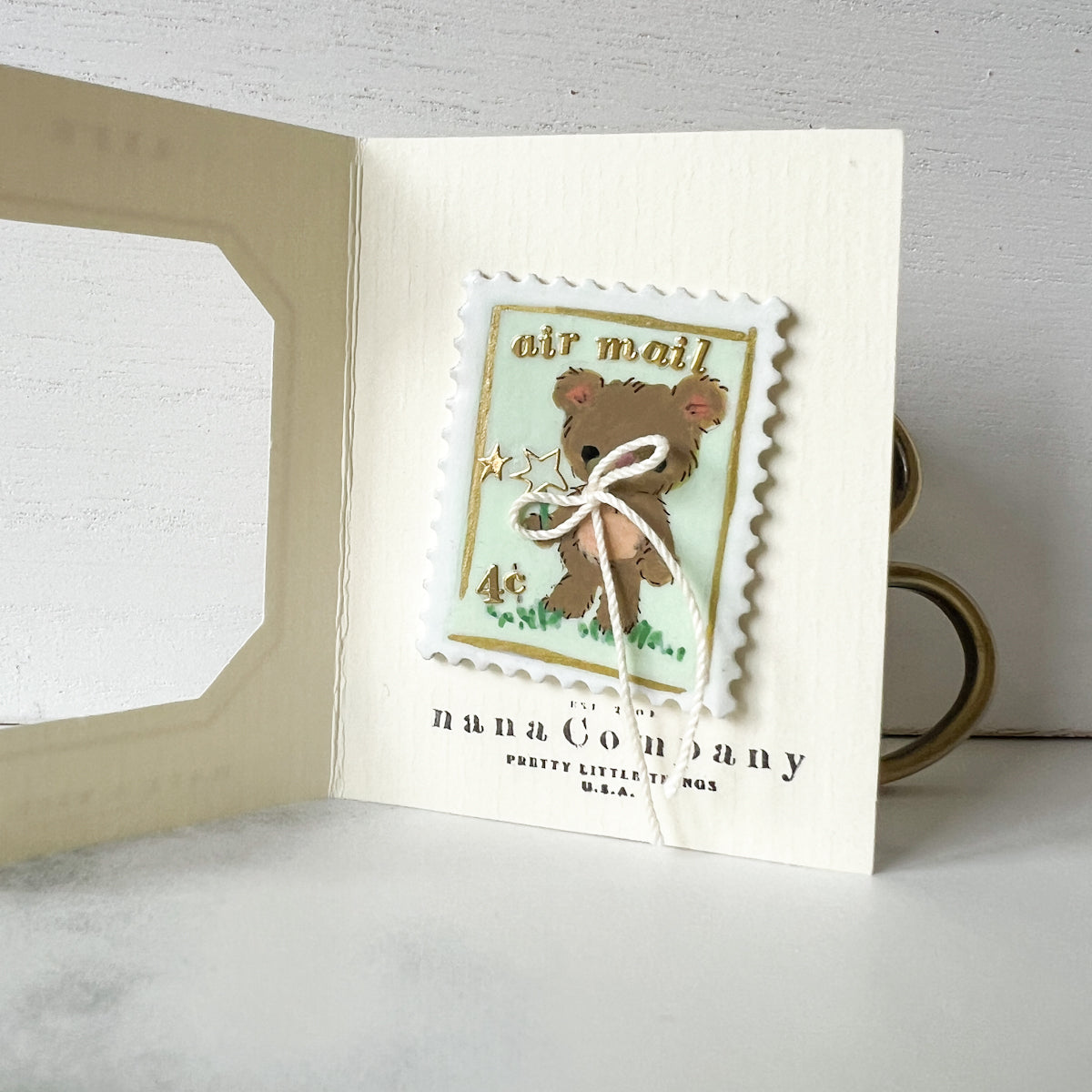 Handpainted Green Bear Stamp Button - One of a Kind
