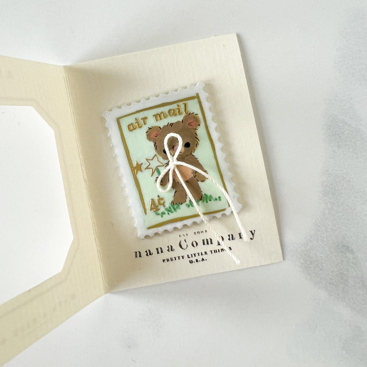Handpainted Green Bear Stamp Button - One of a Kind