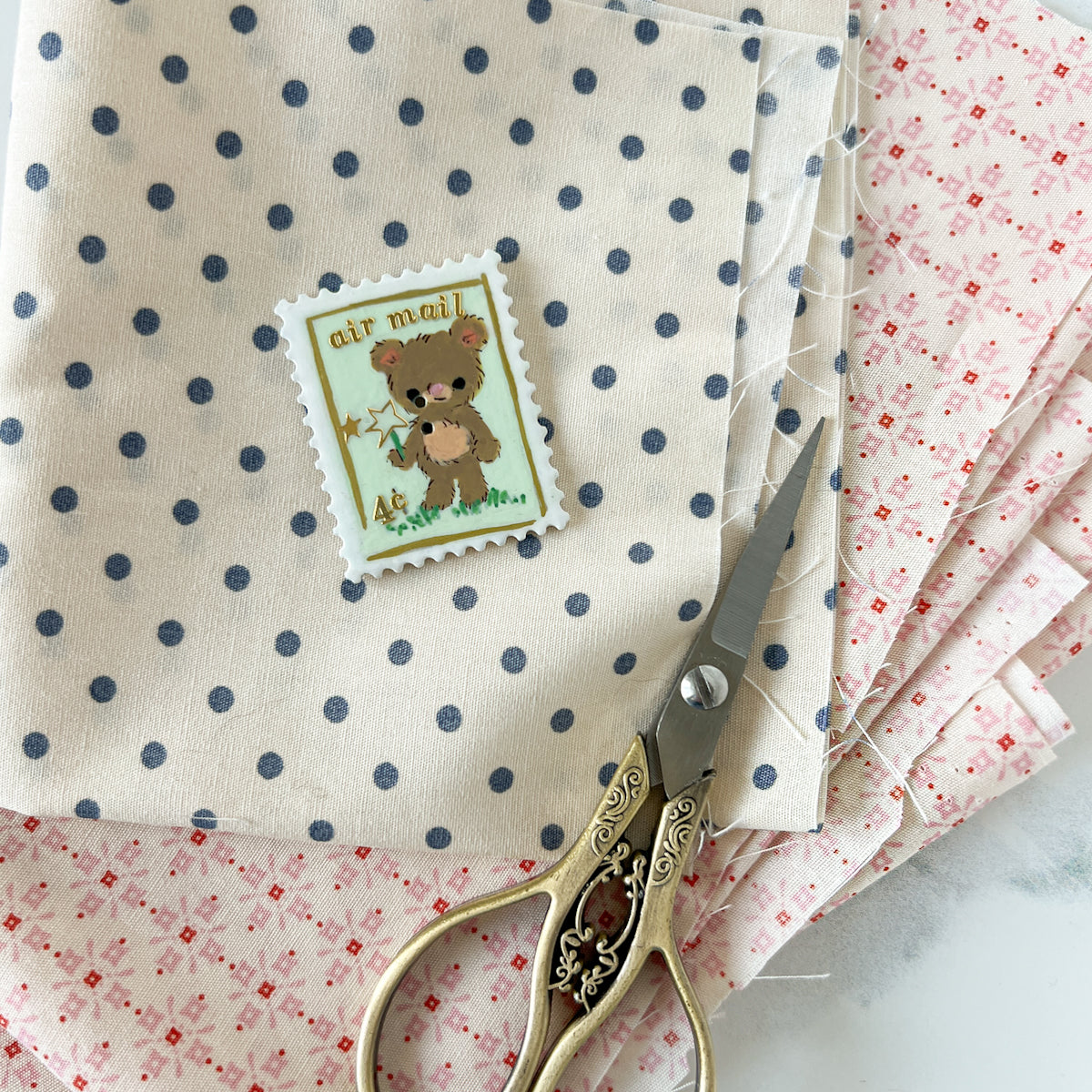 Handpainted Green Bear Stamp Button - One of a Kind