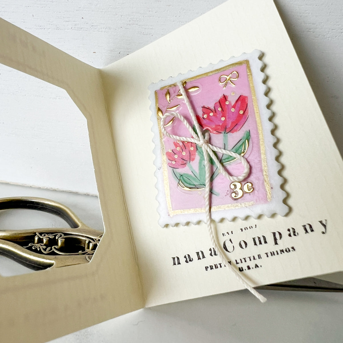 Handpainted Pink Flower Stamp Button - One of a Kind