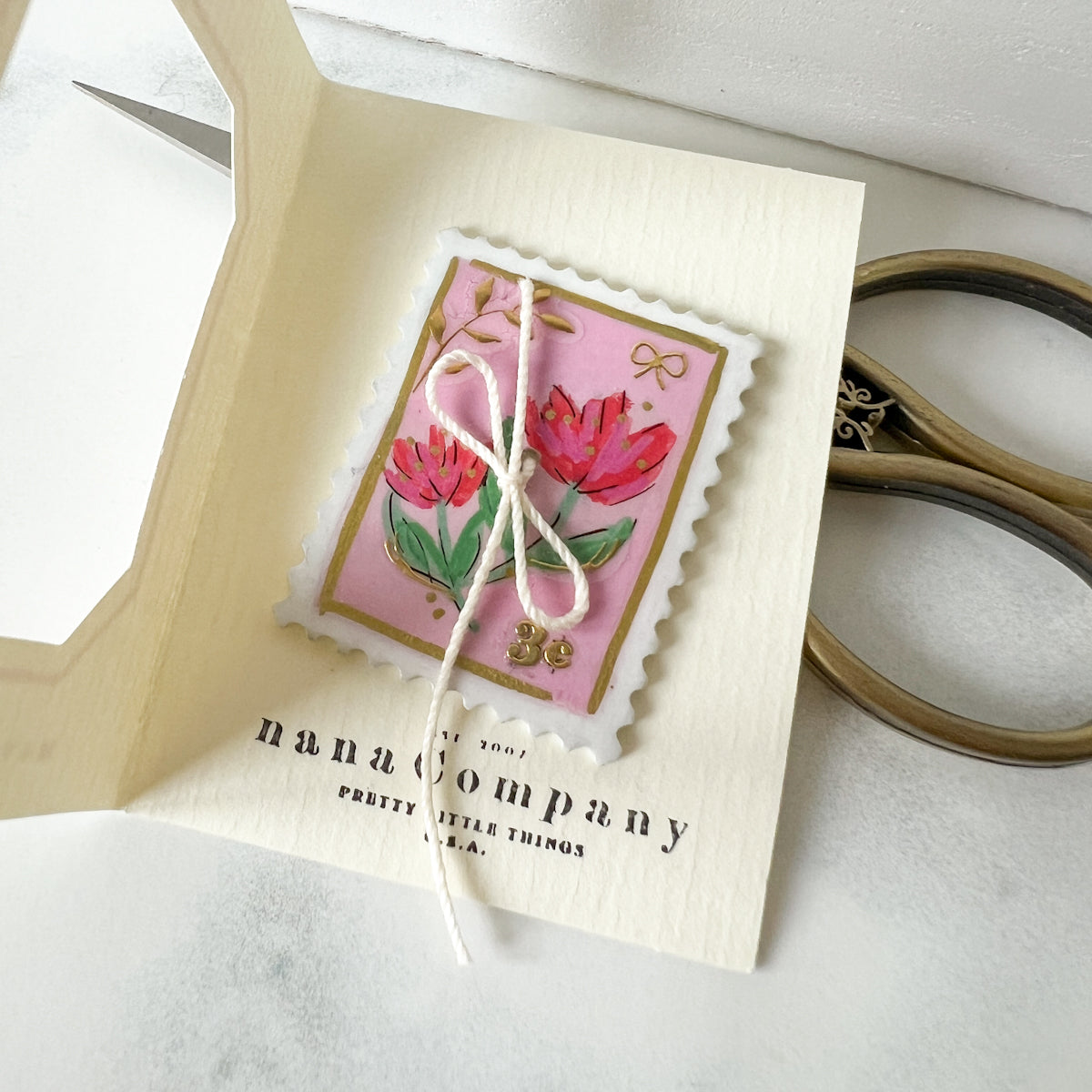 Handpainted Pink Flower Stamp Button - One of a Kind