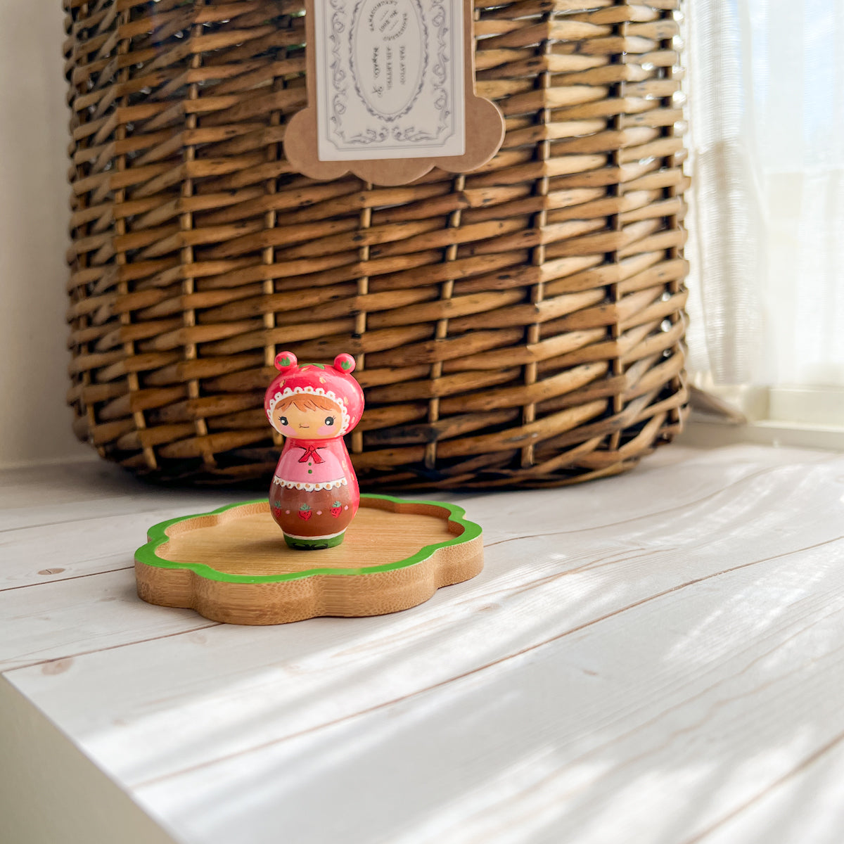 Hand Painted Strawberry Girl Thread Spool Wood Tray | Choose Style