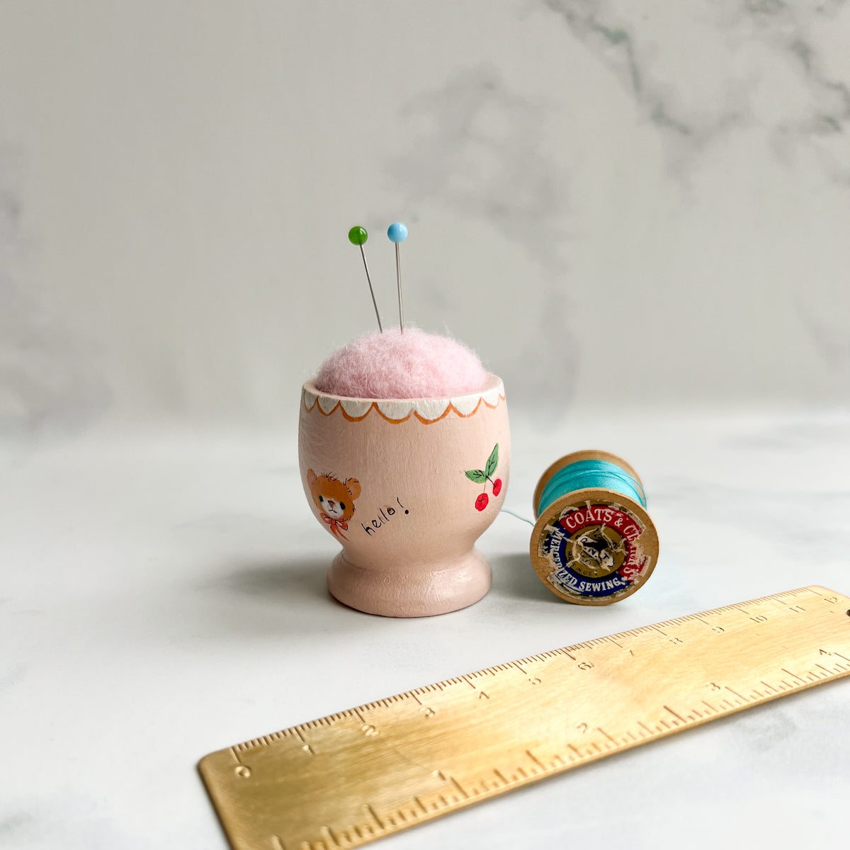 Hand Painted Wood Egg Cup Pin Cushion | No.10