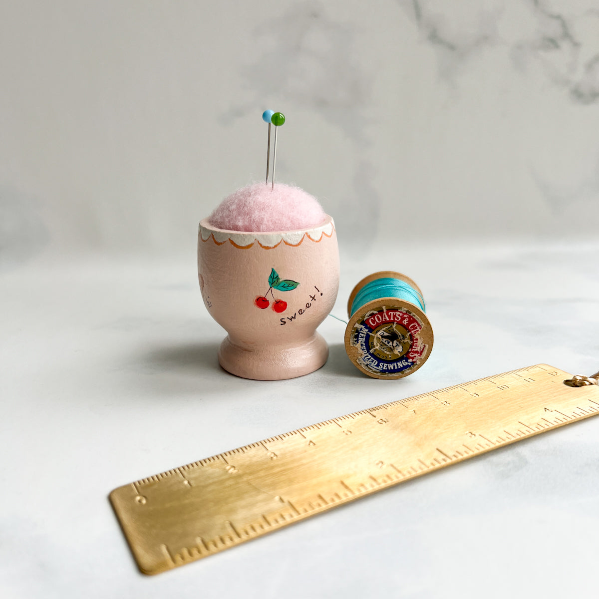 Hand Painted Wood Egg Cup Pin Cushion | No.10