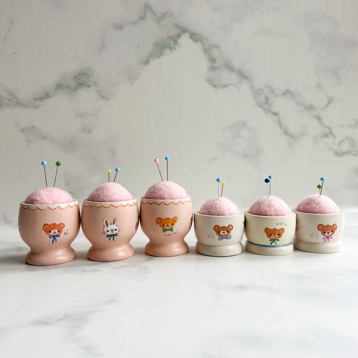 Hand Painted Wood Egg Cup Pin Cushion | No.12