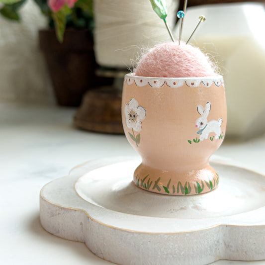 Hand Painted Wood Egg Cup Pin Cushion Flower Tray | No.18