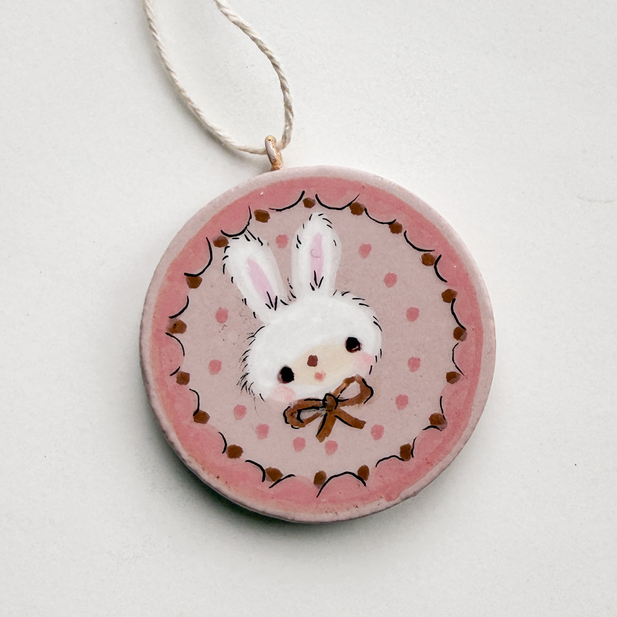 Hand-painted Bunny Easter Round Wood Tag | Choose Style