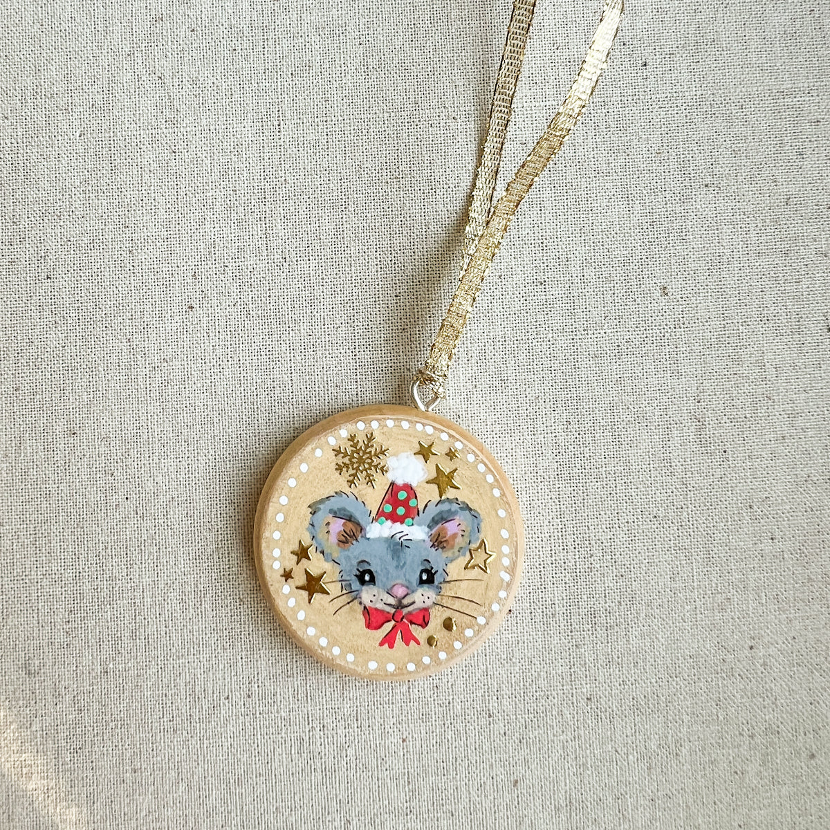 Holiday Christmas Hand-Painted Round Wood Tag Gift Topper Ornaments - Choose Style