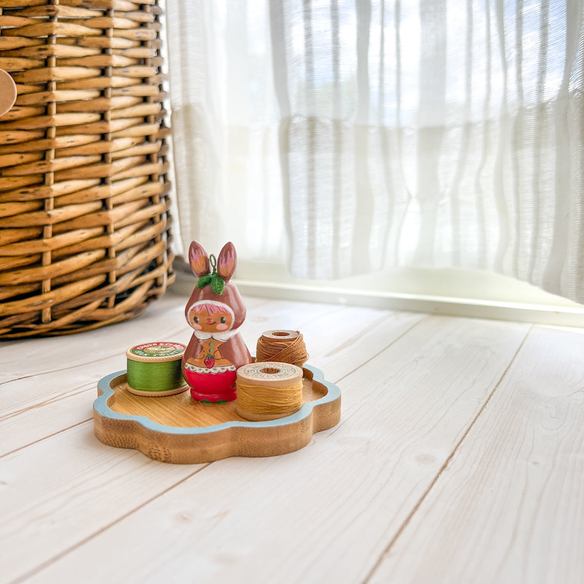 Hand Painted Strawberry Girl Thread Spool Wood Tray | Choose Style