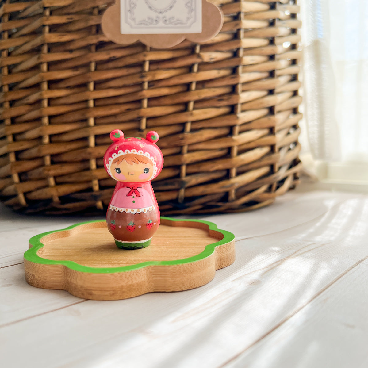 Hand Painted Strawberry Girl Thread Spool Wood Tray | Choose Style