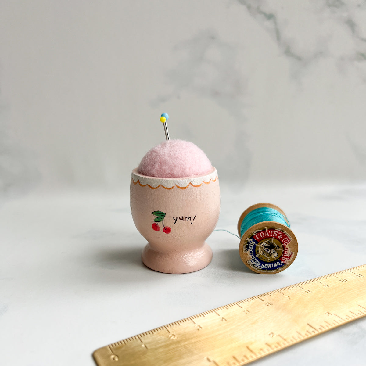Hand Painted Wood Egg Cup Pin Cushion | No.11