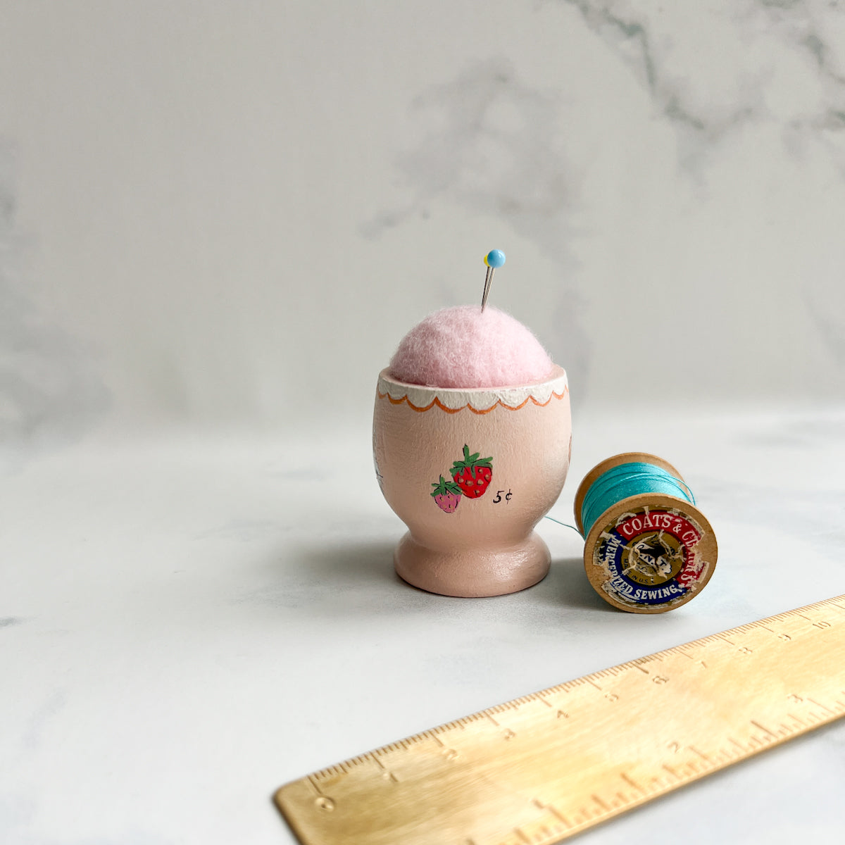 Hand Painted Wood Egg Cup Pin Cushion | No.11