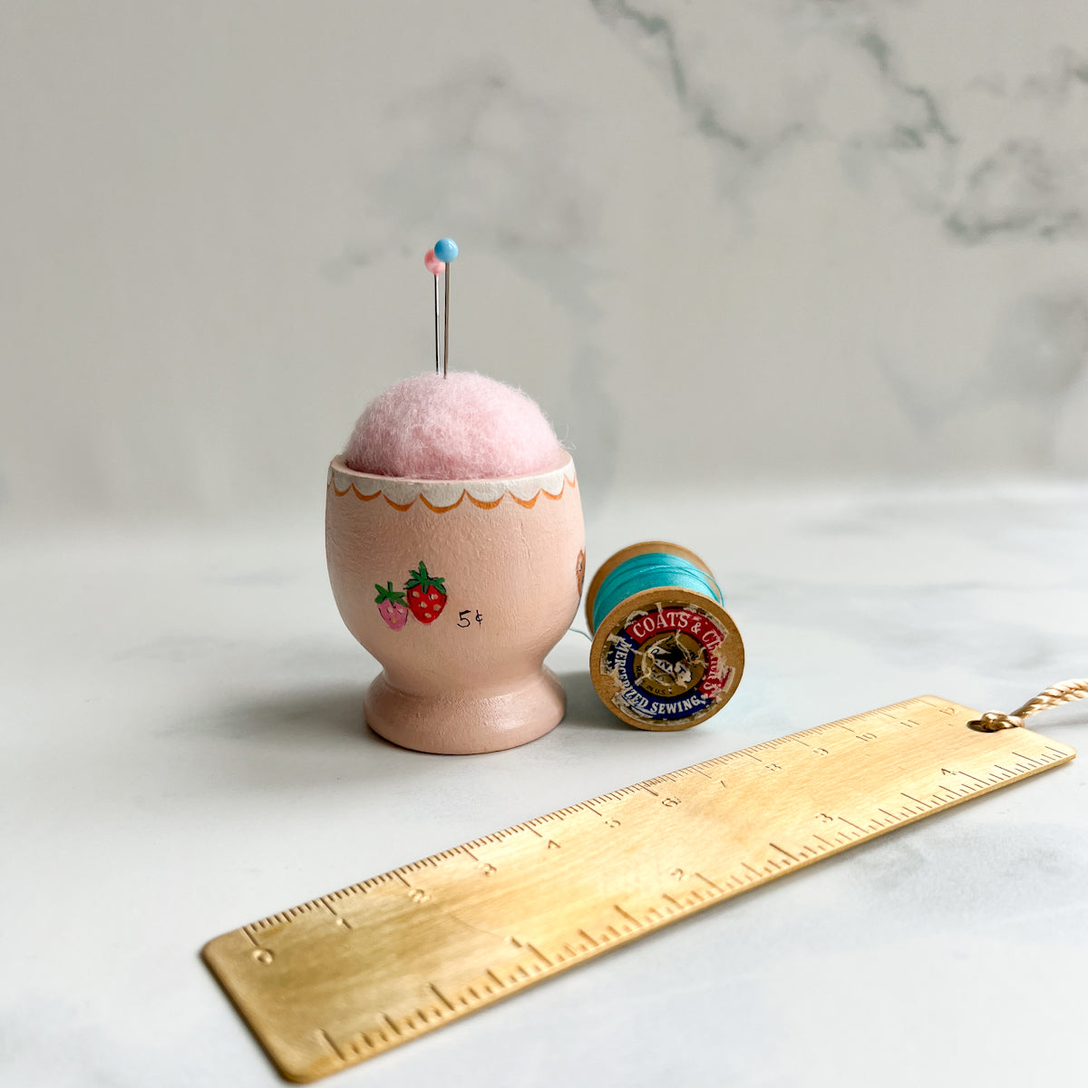 Hand Painted Wood Egg Cup Pin Cushion | No.12