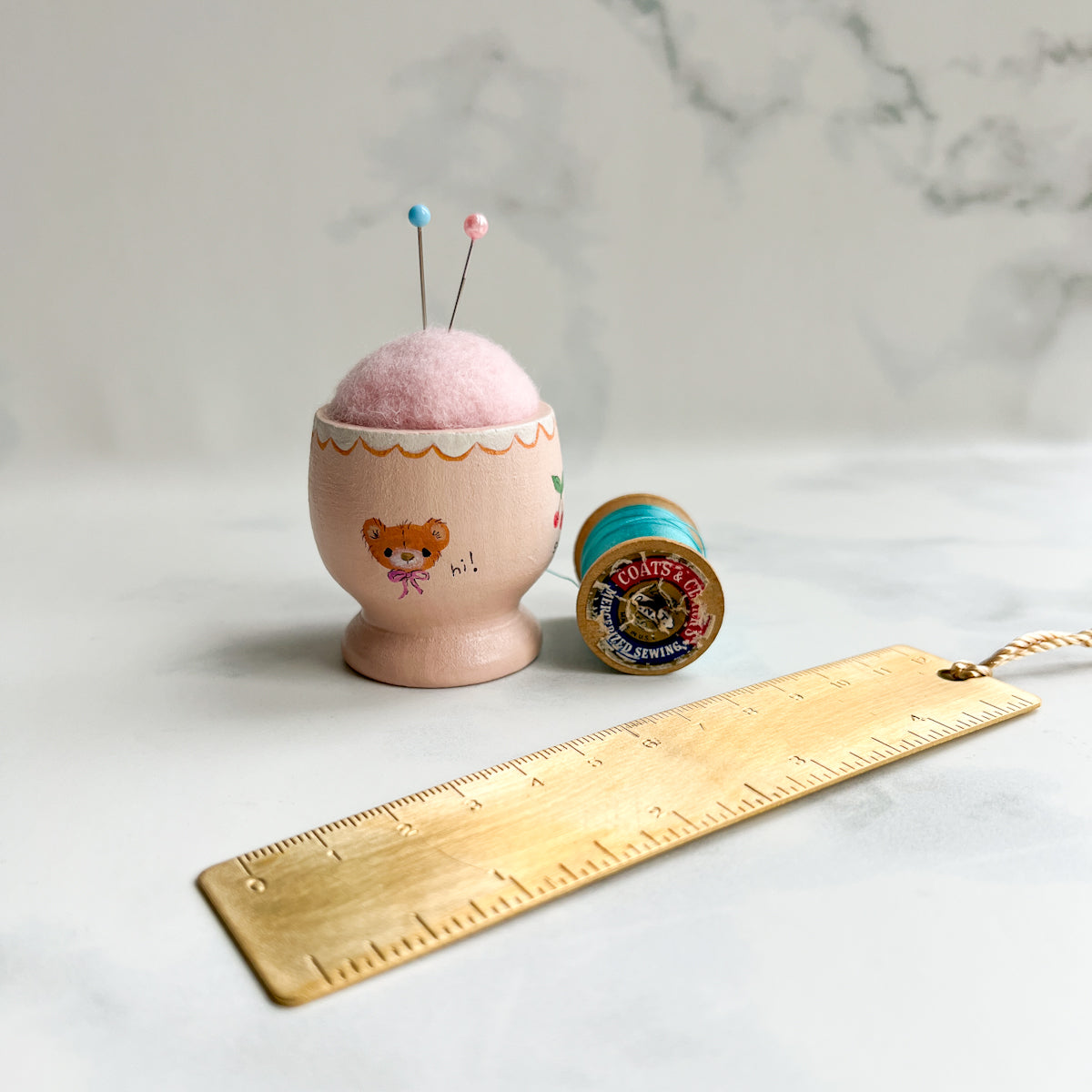 Hand Painted Wood Egg Cup Pin Cushion | No.12