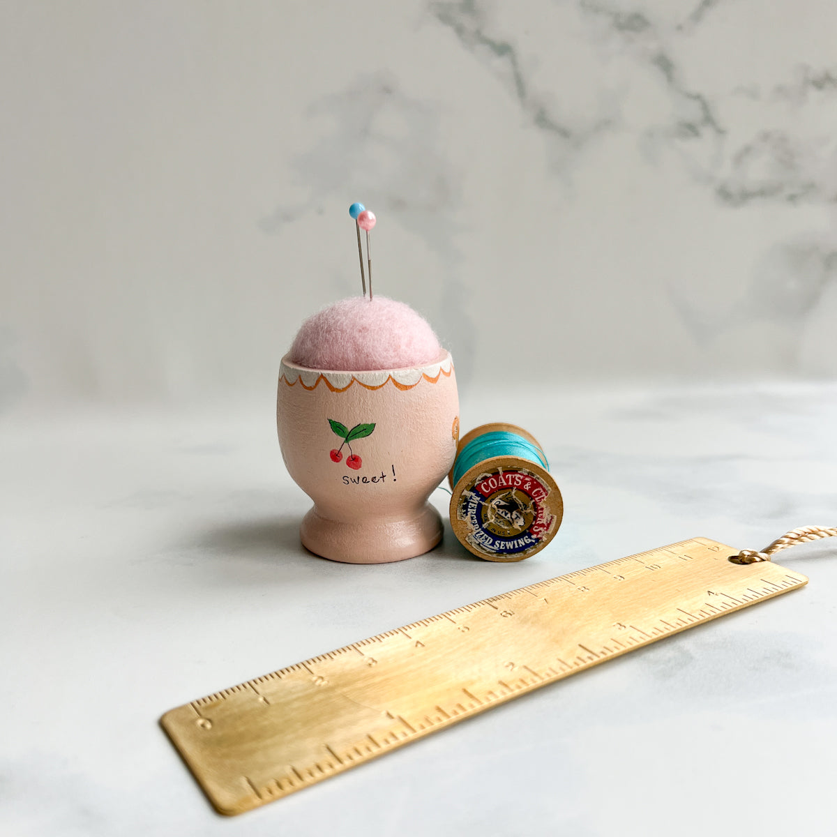 Hand Painted Wood Egg Cup Pin Cushion | No.12