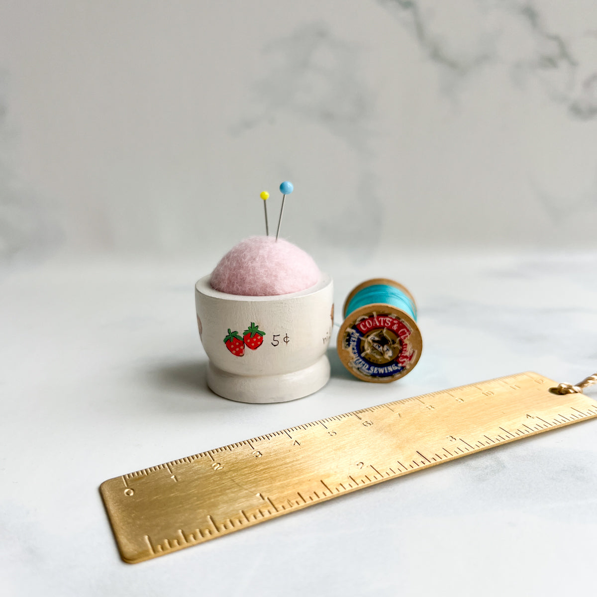 Hand Painted Wood Egg Cup Pin Cushion | No.13