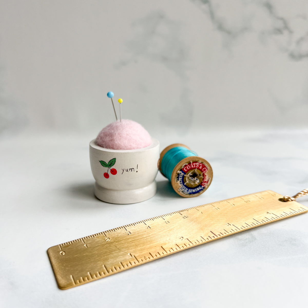 Hand Painted Wood Egg Cup Pin Cushion | No.13