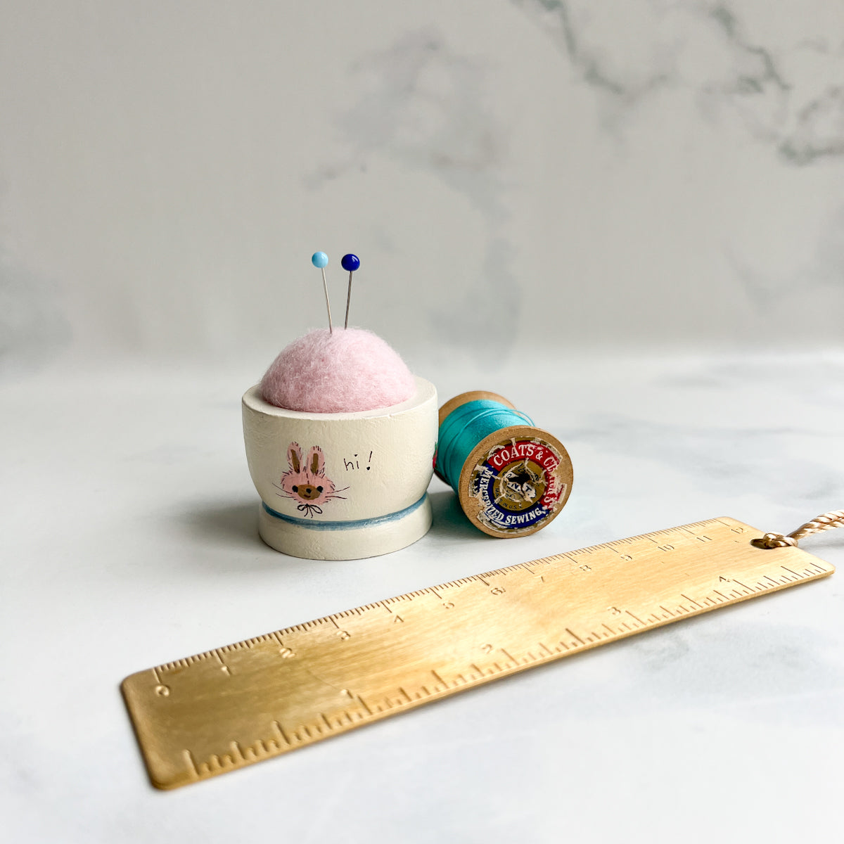 Hand Painted Wood Egg Cup Pin Cushion | No.14