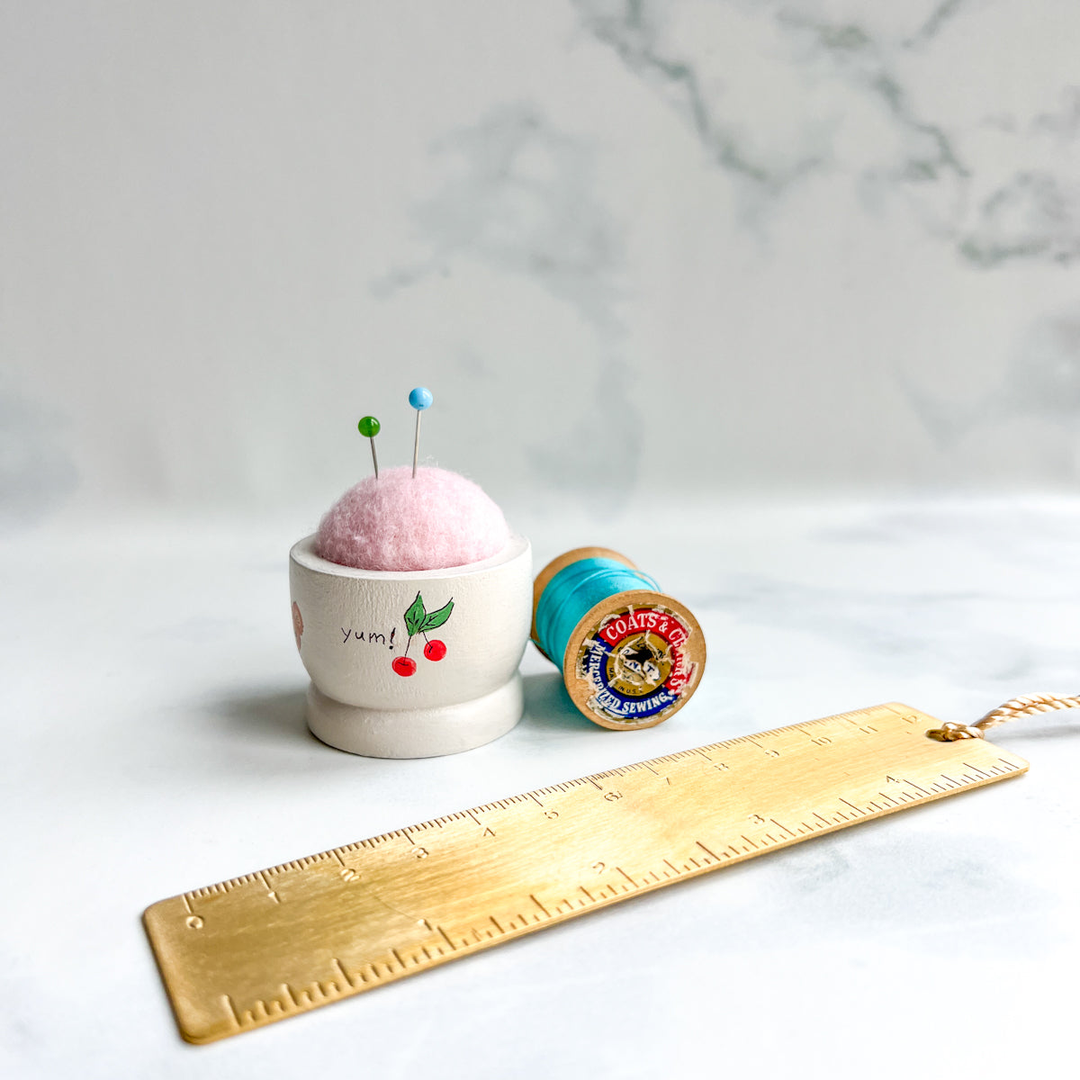 Hand Painted Wood Egg Cup Pin Cushion | No.15