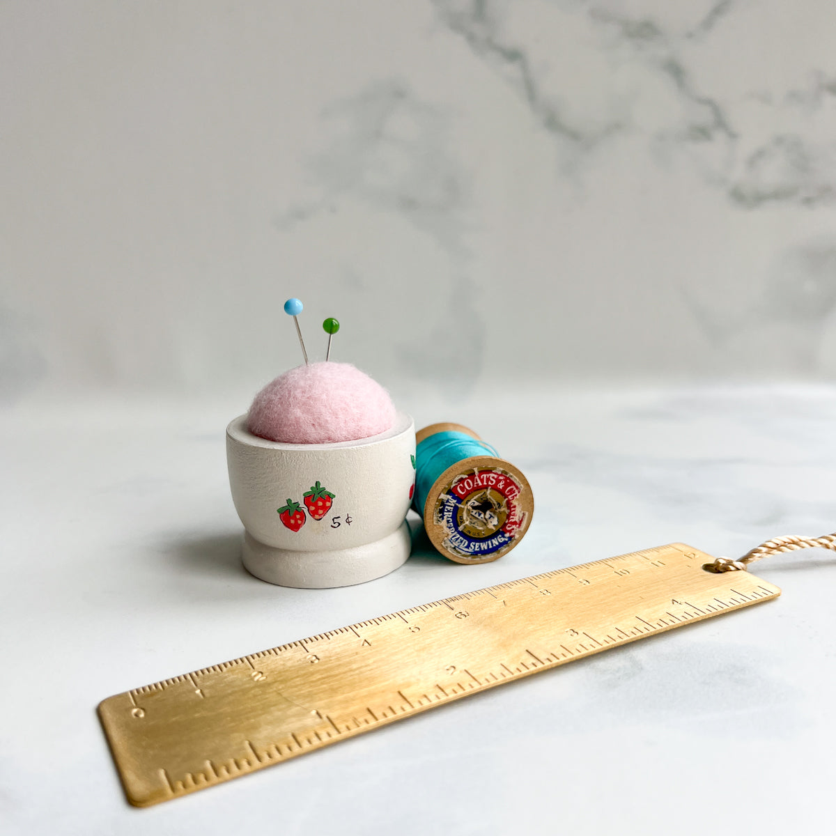 Hand Painted Wood Egg Cup Pin Cushion | No.15