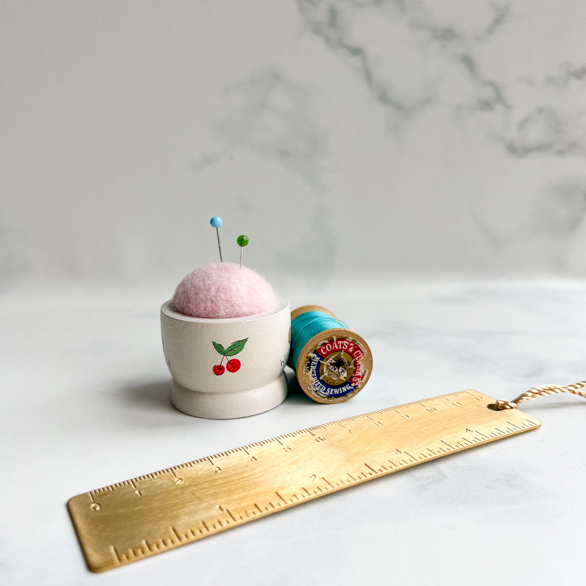Hand Painted Wood Egg Cup Pin Cushion | No.15