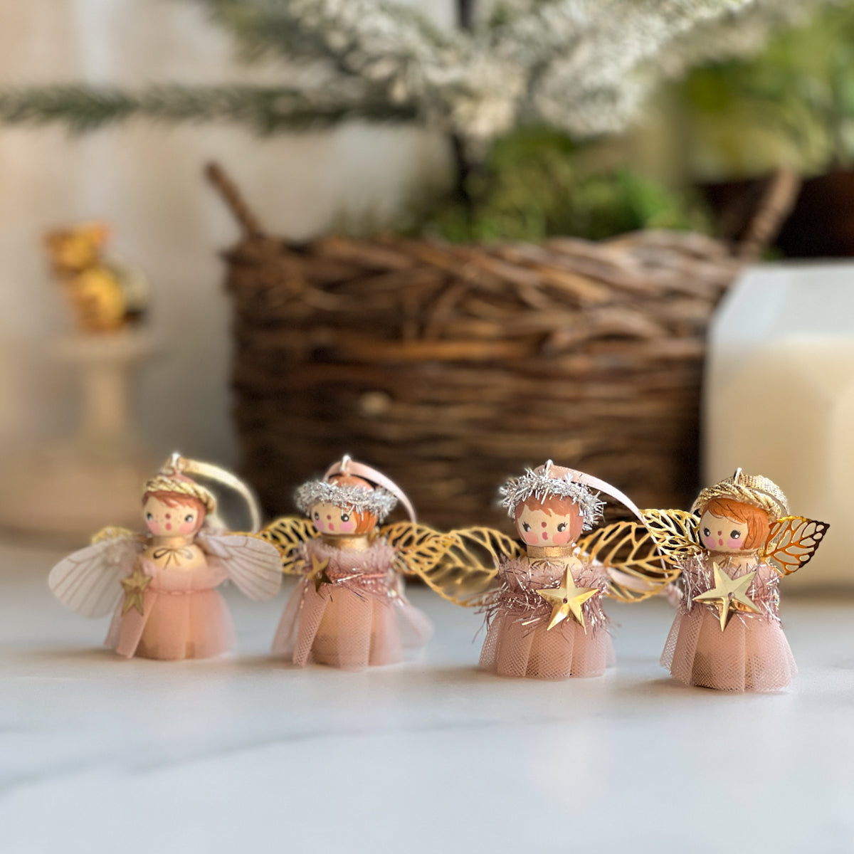 Hand Painted Holiday Fairy Angels | Small Angels in Pink dresses | Choose Angel No.32-35