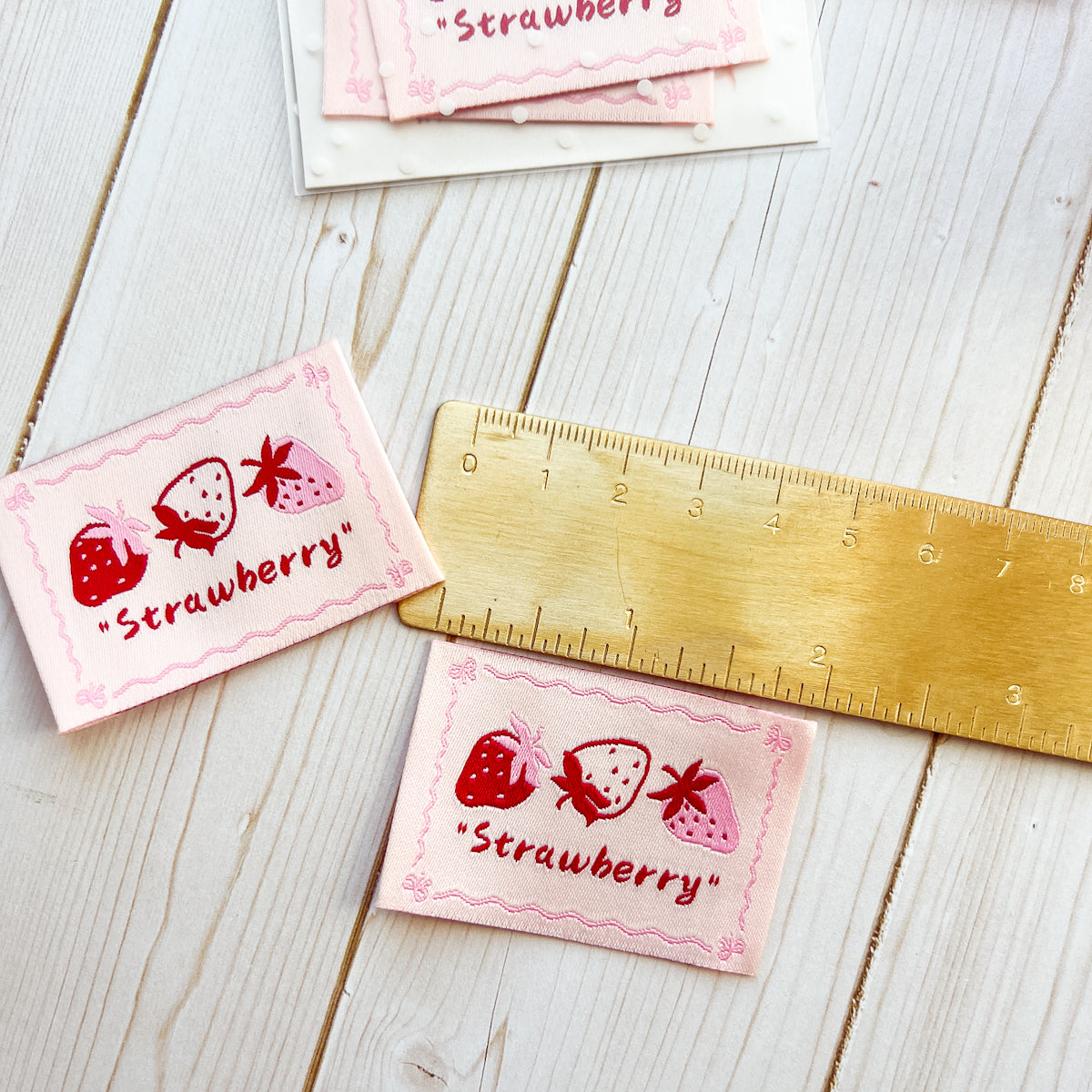 Large Pink Strawberry Woven Labels | Set of two labels
