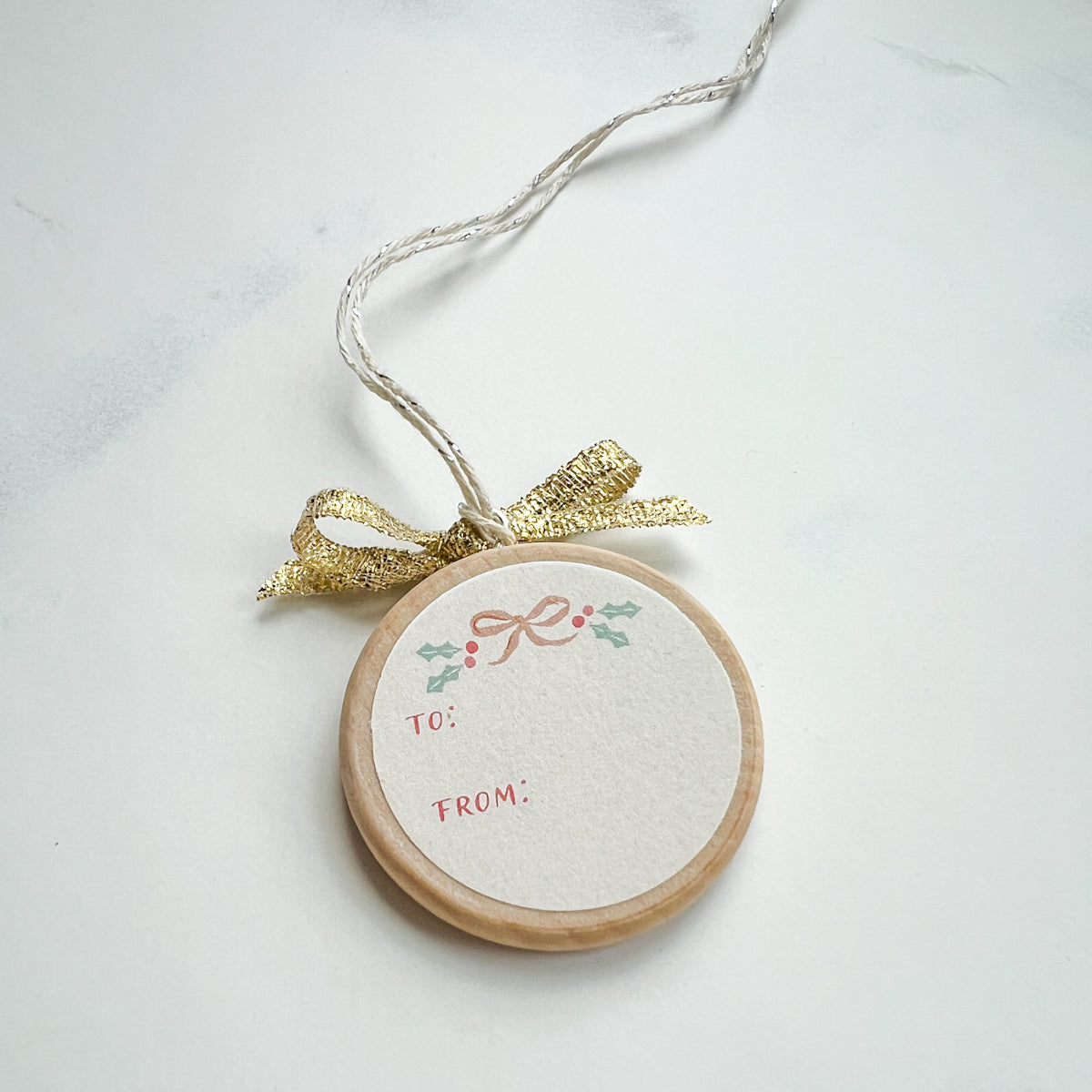 Holiday Christmas Hand-Painted Round Wood Tag Gift Topper Ornaments - Bunny