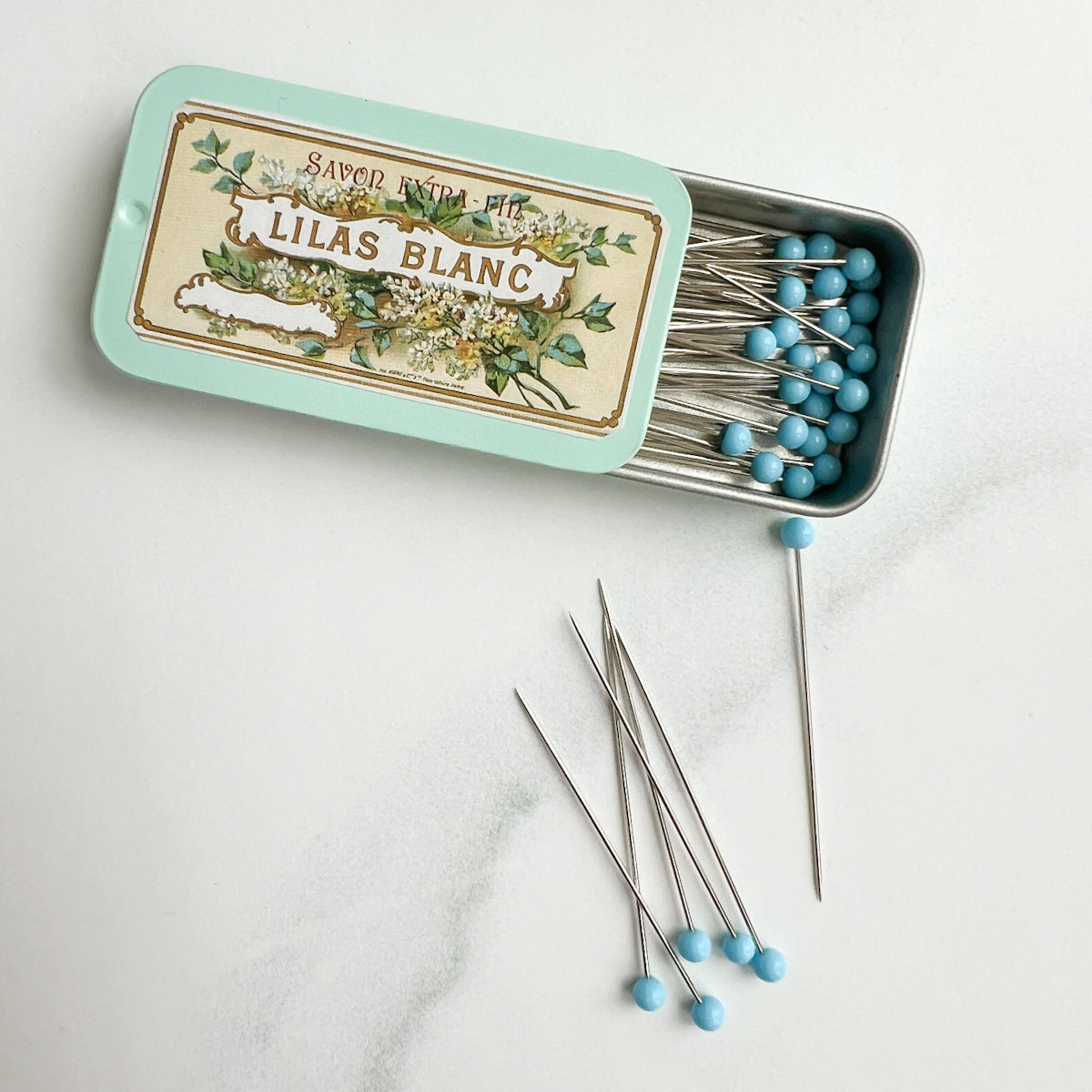 Fine Glass Head Pins in Metal Tin | Choose Style