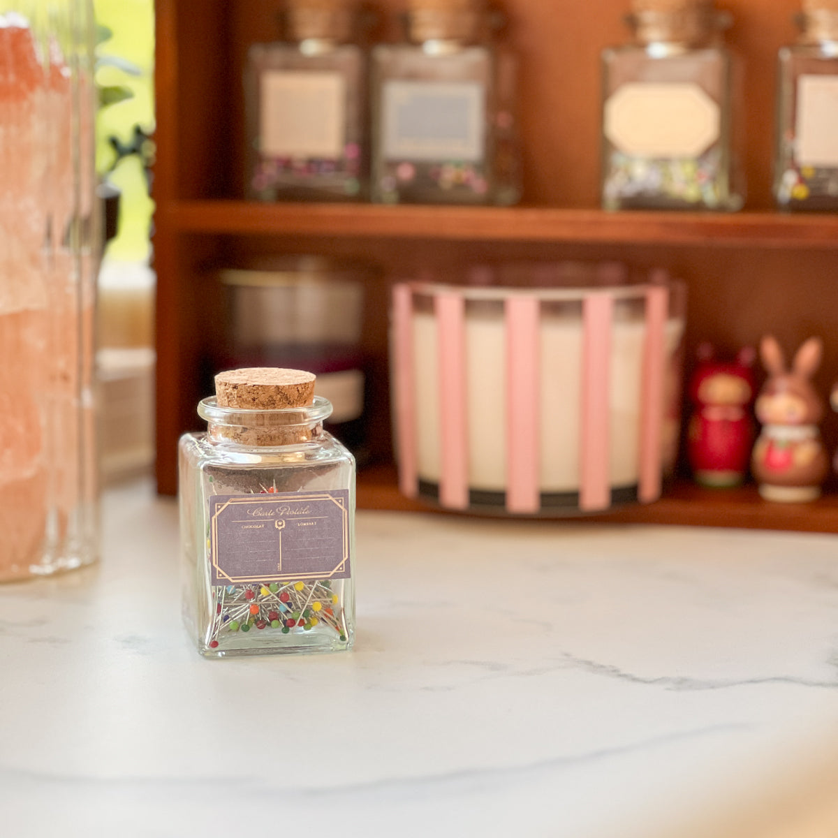 Multi-colored Glass Head Fine Pins | Decorative Glass Cork Bottle No.1