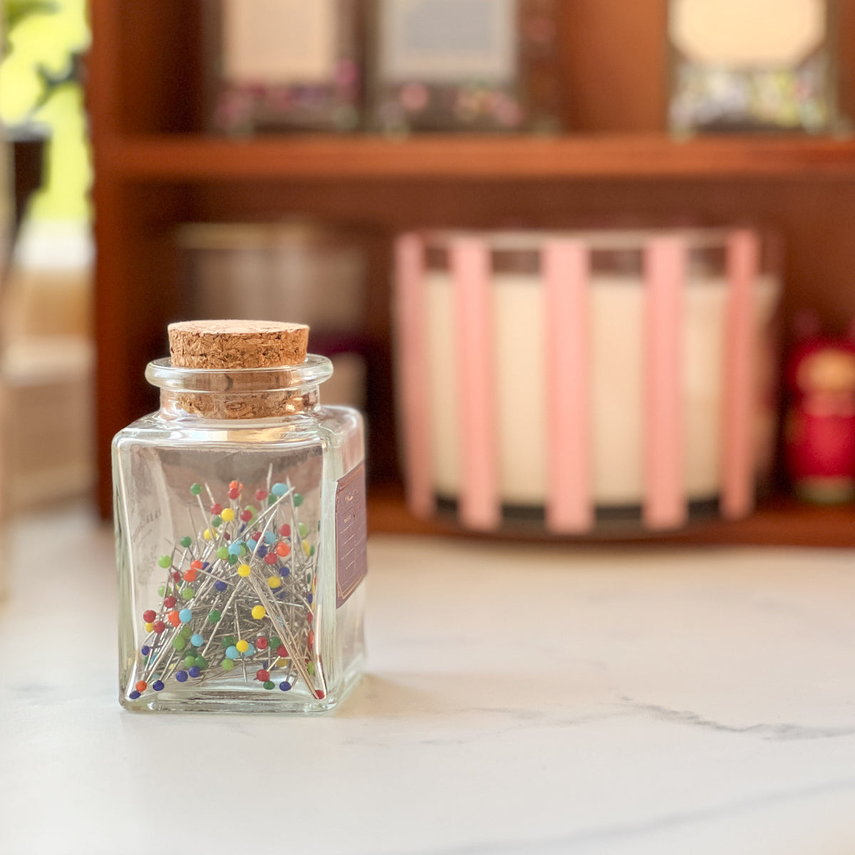 Multi-colored Glass Head Fine Pins | Decorative Glass Cork Bottle No.1