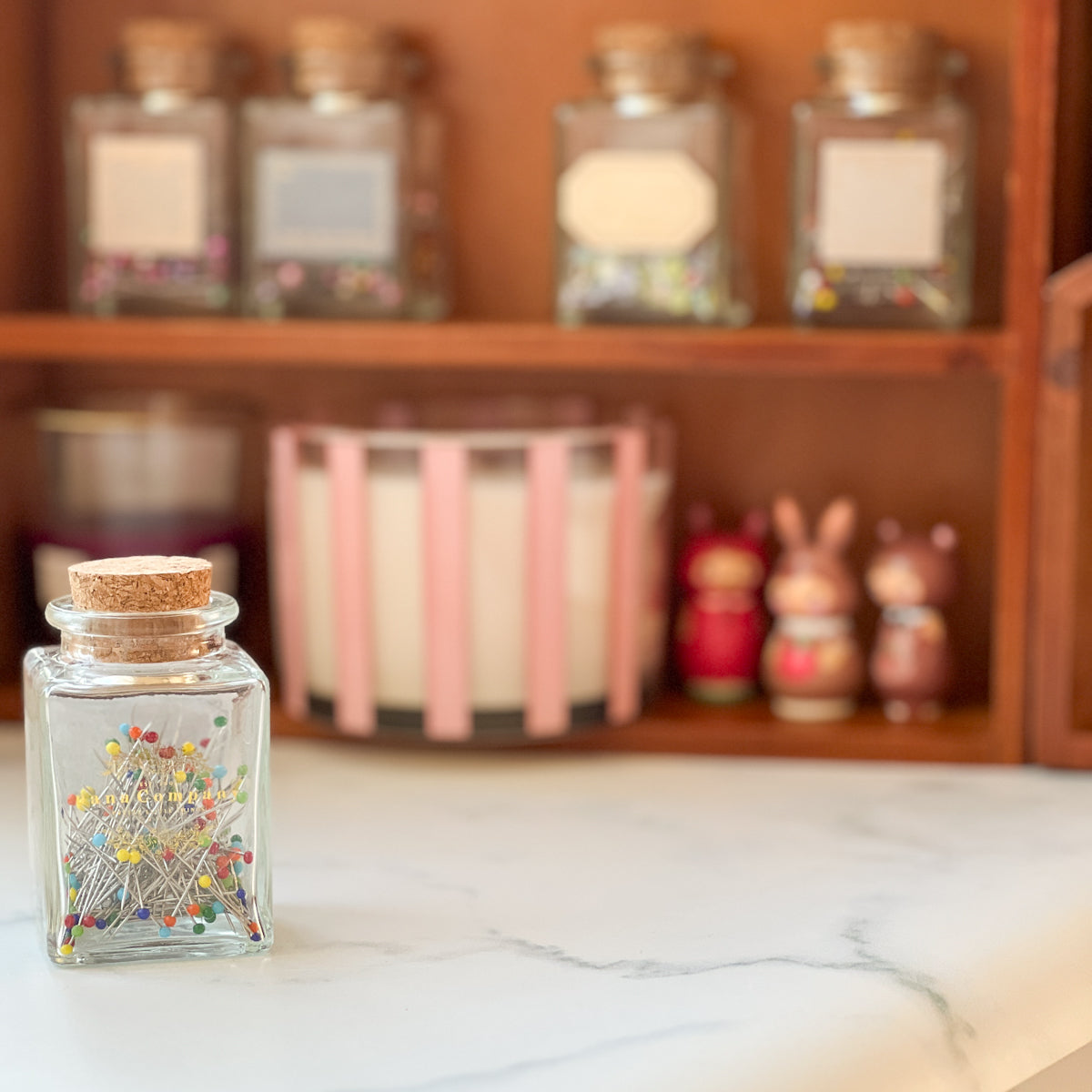 Multi-colored Glass Head Fine Pins | Decorative Glass Cork Bottle No.1