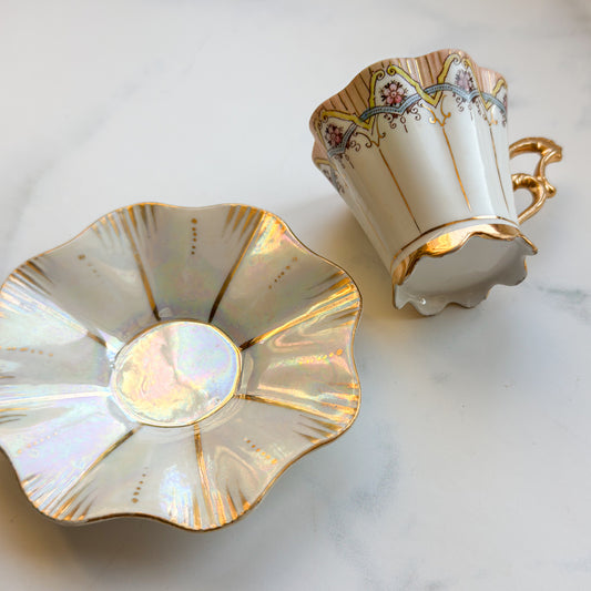 Ornate Demitasse Pink Blue & Gold - Lustreware Saucer at nanaCompany