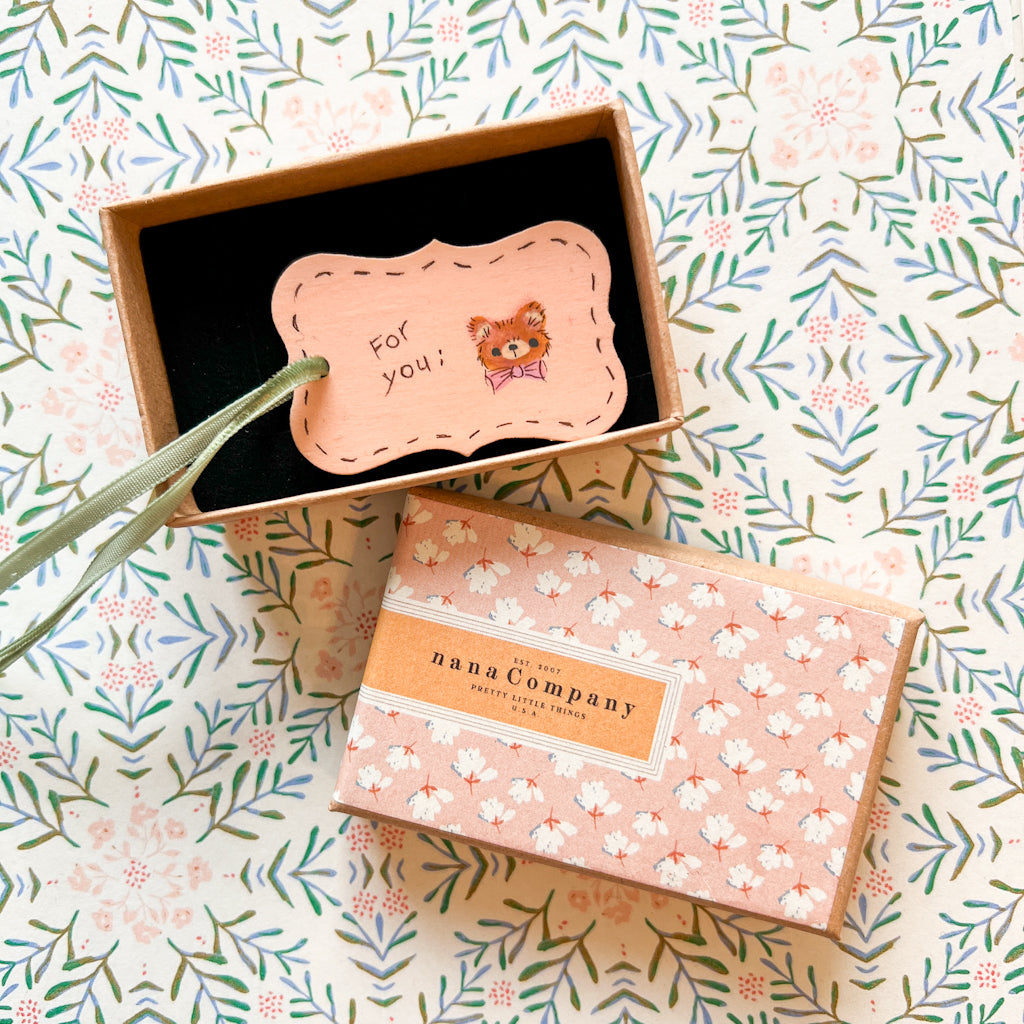 For you Pink Bow Bear Hand Painted Wood Tag