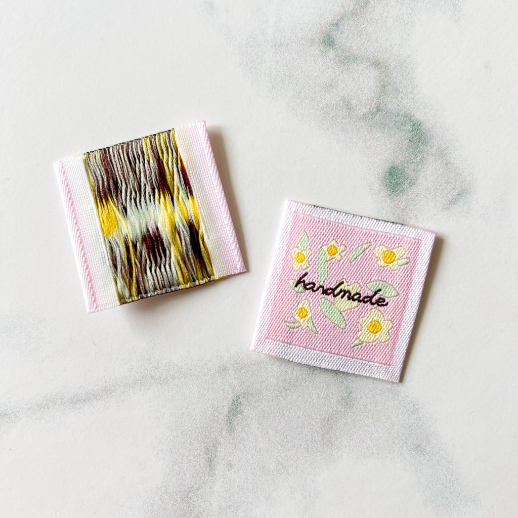 Flower Pink handmade Woven Labels | set of 3