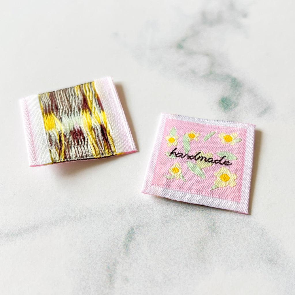 Flower Pink handmade Woven Labels | set of 3