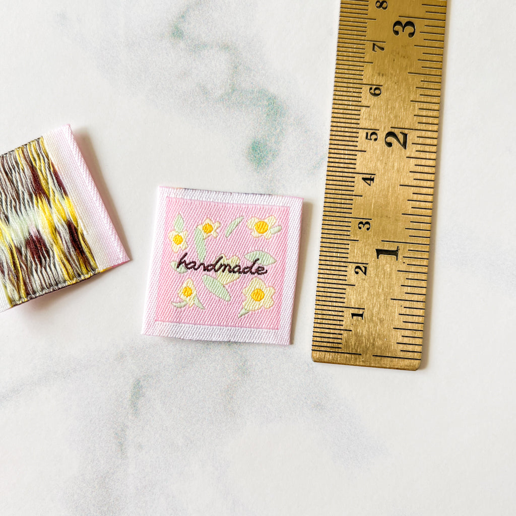Flower Pink handmade Woven Labels | set of 3