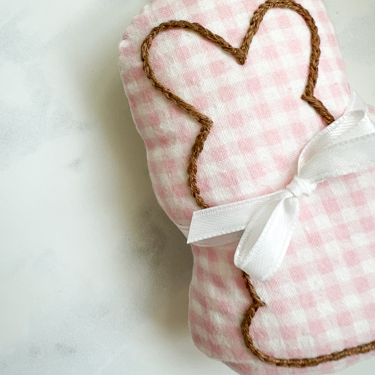 Pink Gingham Chocolate embroidered Bunny Softie Ornament