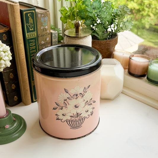 Mid-century Floral Pink Vintage Tin Canister