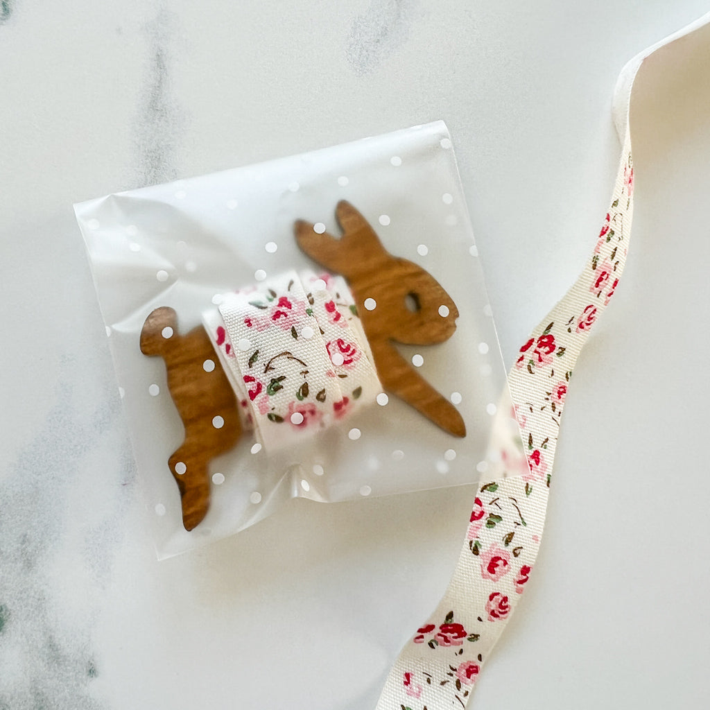 Pink Rose Ribbon Bunny Bobbin | 1 yard