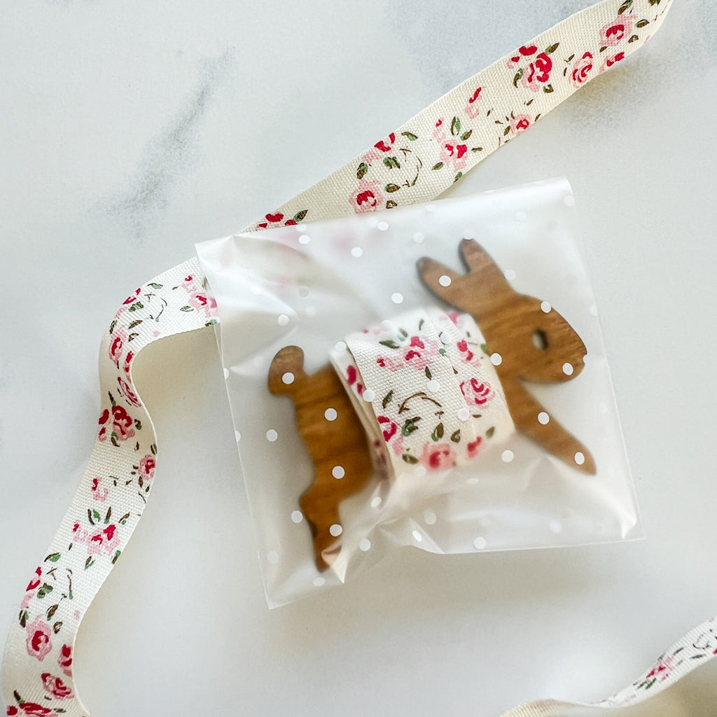 Pink Rose Ribbon Bunny Bobbin | 1 yard