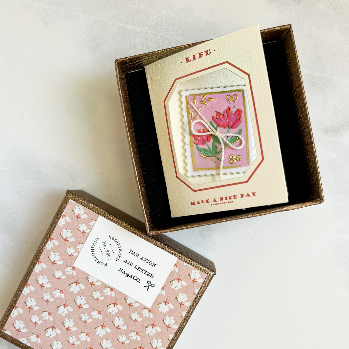 Handpainted Pink Flower Stamp Button - One of a Kind