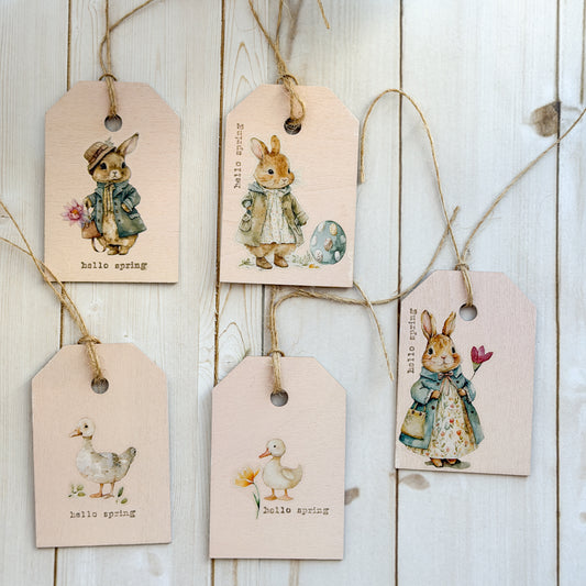 Pink and White Easter Wood Gift Tags Ornaments | Choose Style