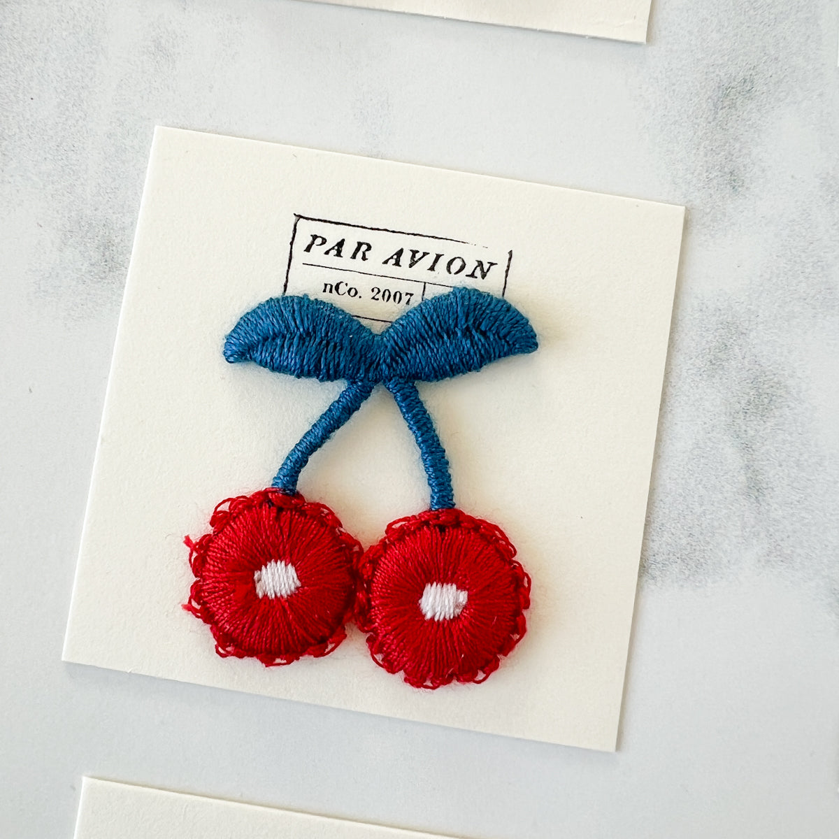 Red Cherry Blue Stem Appliqué Sew-on Patch