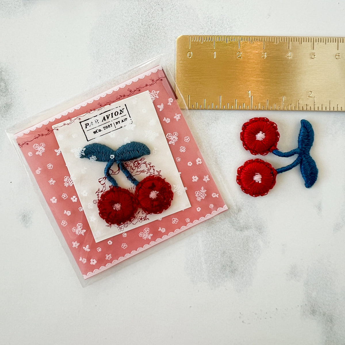 Red Cherry Blue Stem Appliqué Sew-on Patch