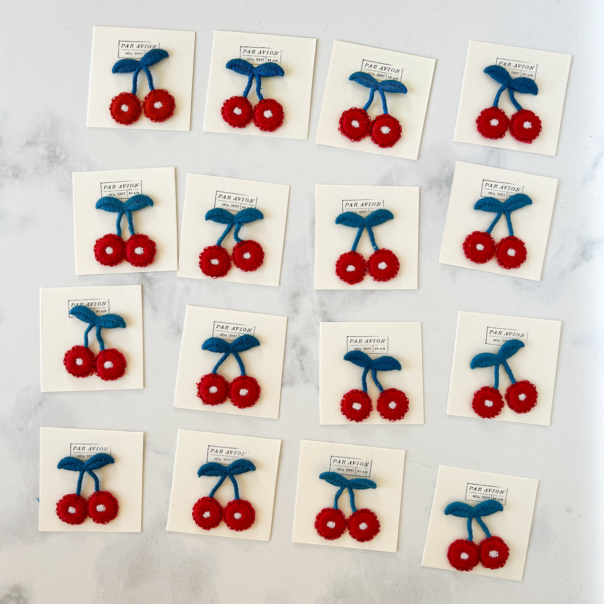 Red Cherry Blue Stem Appliqué Sew-on Patch