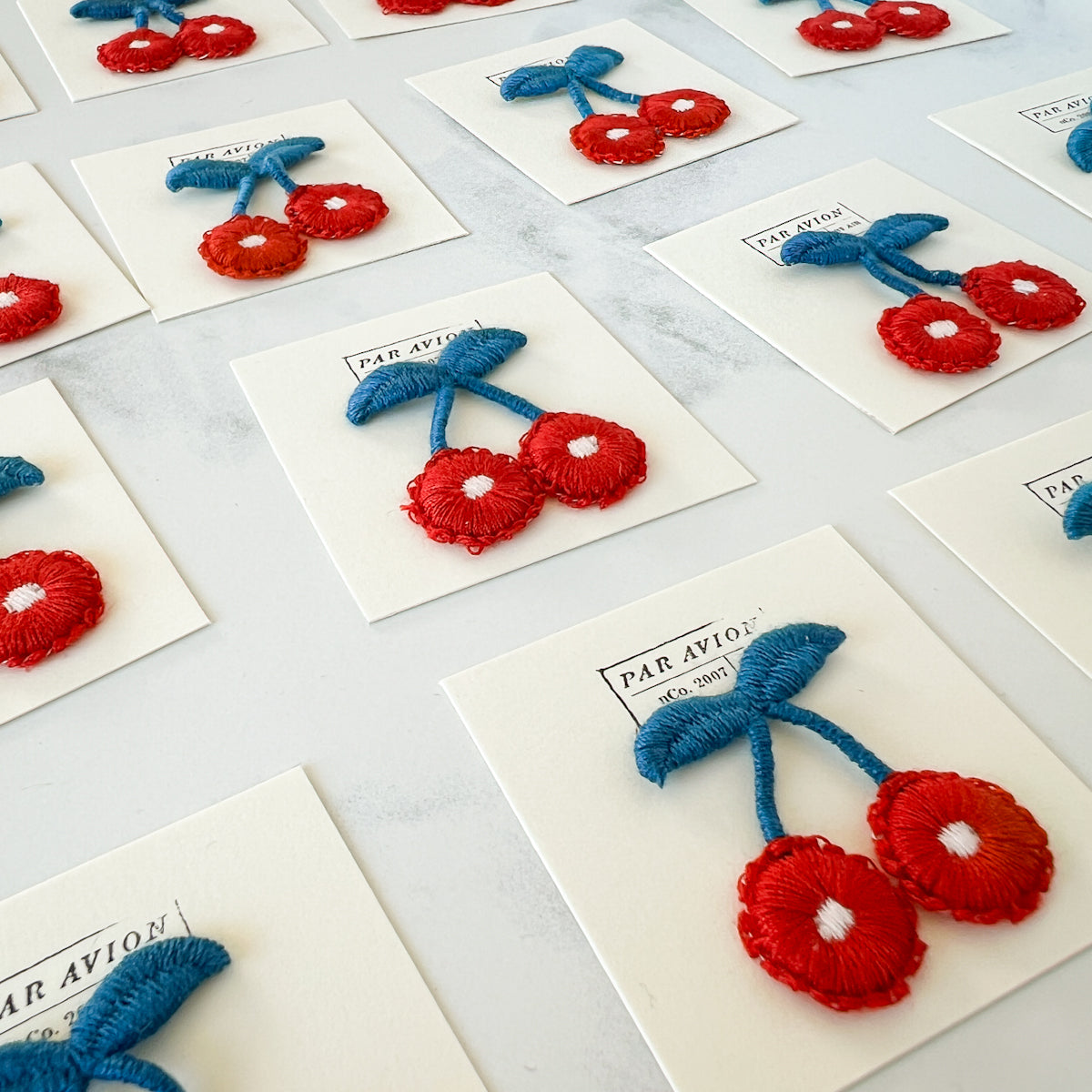 Red Cherry Blue Stem Appliqué Sew-on Patch